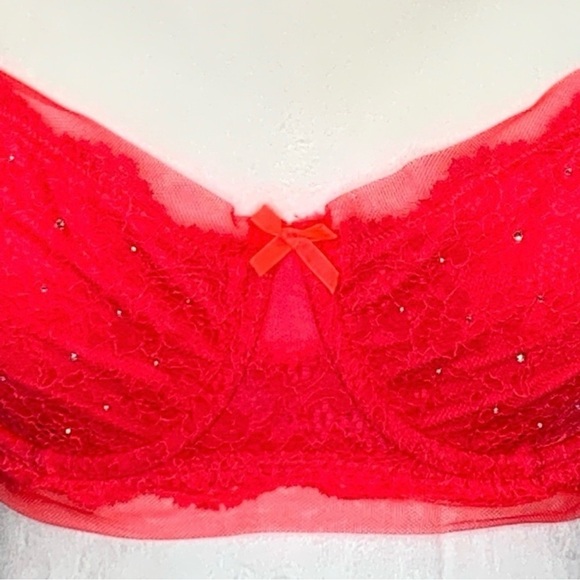 VICTORIA’S SECRET Dream Angels balconette Red Rhinestones Underwire bra 36DD/36E - Picture 3 of 7